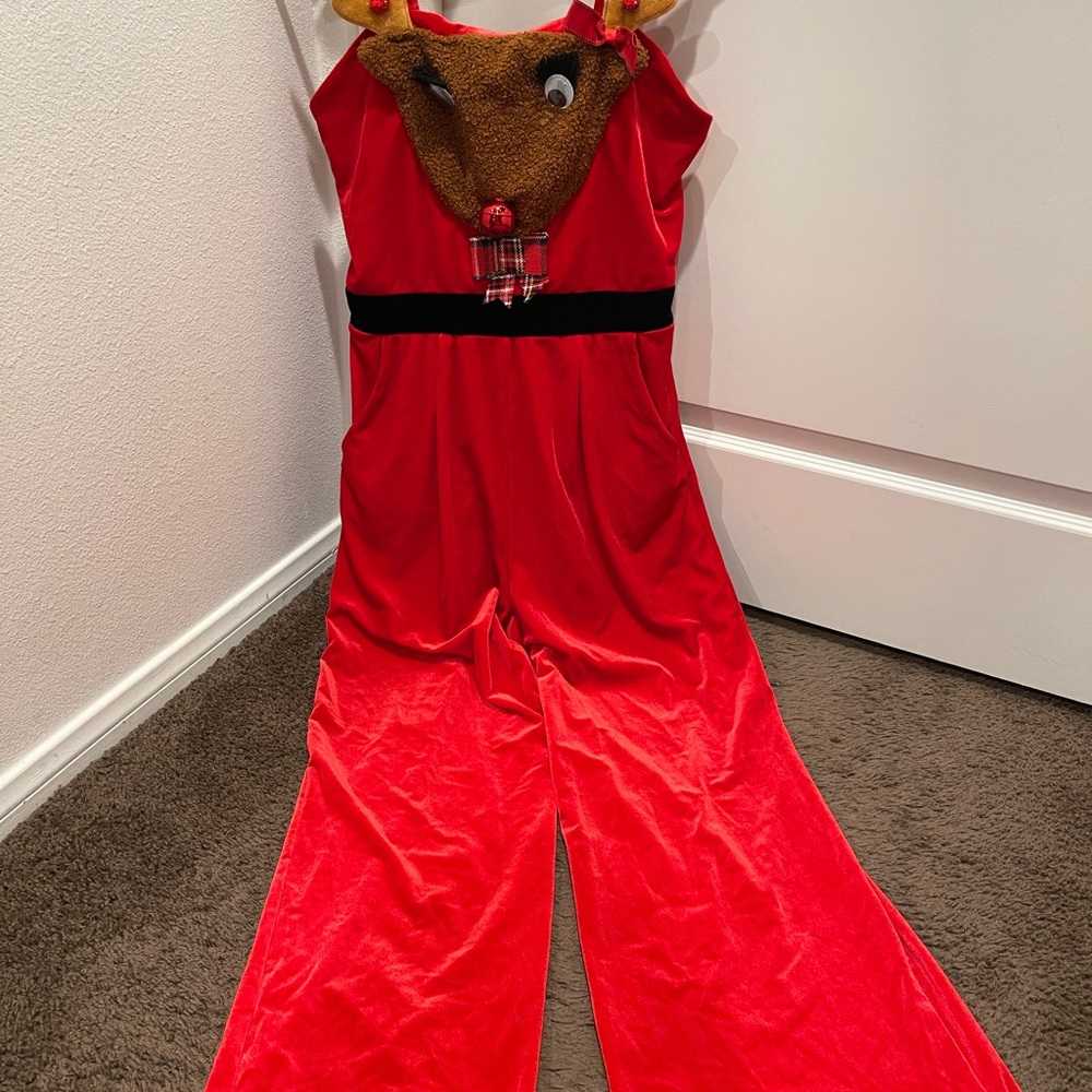 Love on a Hanger deer Ugly Christmas red Jumpsuit